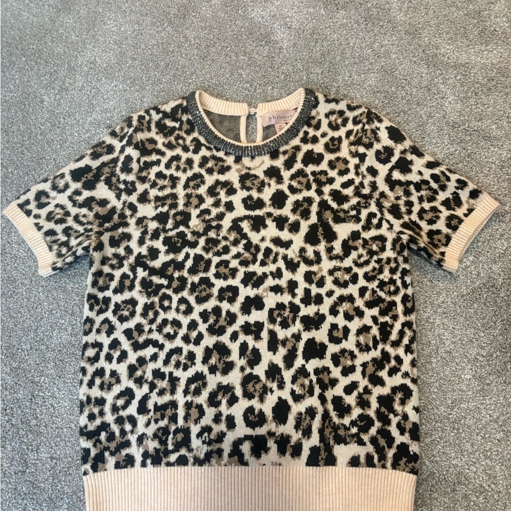 Philosophy Leopard Print Short-Sleeve Sweater - Black & Cream